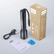 飛利浦SFL1168強光LED手電筒變焦調光鋁閤金遠射高亮爆閃戶外手電 強光手電筒, 黑色（標準套裝）, 1個