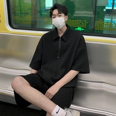 韓版休閒冰絲兩件式套裝 男生寬鬆短袖襯衫短褲套裝 薄涼感速乾居家服