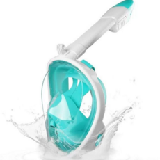 풀페이스 스노쿨링 마스크 와이드뷰 다이빙 실리콘 물놀이 스노쿨링 마스크 액션캠 물놀이용 스포츠 바다, 블루