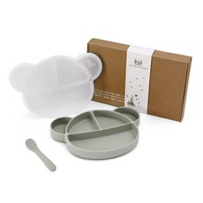 Miracle baby 유아용 실리콘 흡착 식판+ 스푼 선물세트, 녹색