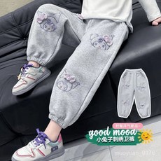 KVVR 女童褲子衛褲春秋時髦休閒新款兒童洋氣休閒褲寶寶卡通兔子ins潮