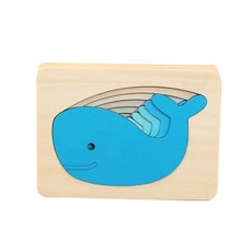 Baby童衣 木質漸變色益智拼圖 寶寶早教啟蒙玩具 安全無毒環保材質 培養色彩認知與手眼協調, 1個, 五層鯨魚益智拼圖