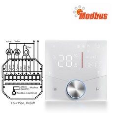 24 파이프 스마트 듀얼 센서 팬 온도 조절기 -RS485 MODBUSWIFI TUYA 앱 제어 HVAC 시스템 용 3 단 밸브, 02 White 4P modbus, 01 95-240 V