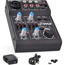 Pyle 5채널 충전식 미니 휴대용 믹서 - USB 인터페이스 슬라이더 EQ 컨트롤 XLR 마이크 입력 배터리 USB라인마 컨트롤이 포함된 컴팩트 음악 DJ 컨트롤러, 5 Channel, Mixer
