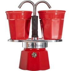 [관부가세포함] Bialetti 비알레티 – 미니 익스프레스 칸디스키: 모카 세트 2인용 (90ml) + 에스프레소 잔 2개 빨강 알루미늄, New Collection, Single, Red