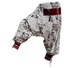 Jiposhi 일본 에도 하부키 쿠테산 팬츠 팬츠 Aum 면 - 이집트 - 화이트/브라운 M