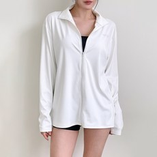 (44~88) 오르웨인 여성 래쉬가드 상의 긴팔 집업 UPF 50+ 루즈핏 수영복, 화이트 화이트