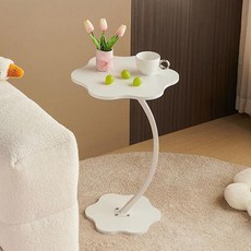 【椿嶼】輕奢雲朵茶幾簡約床頭櫃置物架客廳沙髮移動邊幾臥室床邊創意桌子, 單層花瓣丨簡潔白+碳鋼白架, 1個
