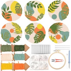 펀치 니들 코스터 키트 초급 및 성인용 자수 키트 접착 펠트 얀스 후프 도구가 포함된 DIY 러그 공예 D-leaves