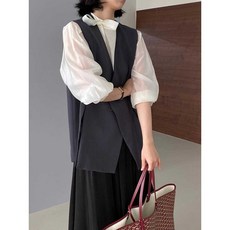 여성 정장 조끼 여자 베스트 그레이 루즈핏 핀턱 언발 차콜 회색