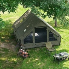 4-8인용 인플레이터블 캠핑 텐트 - 퀵설치 에어텐트 4계절 방수 휴대용 아웃도어 텐트 (스토브 잭 포함) 메쉬 창문 & 도어 초대형 캐노피 리빙룸 설계로 캠핑 및 야외 활동, 12 square meters, 그린