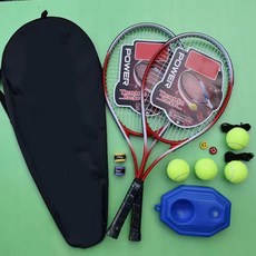 台灣精選 網球訓練器 單雙人帶線回彈自練神器 初學者網球拍套裝 戶外大學生, 成人雙支款（紅紅雙人套裝）, 1個