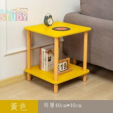 三層黃色邊桌 60cm*60cm, 1個, 黃色40*40*53實木腿雙層