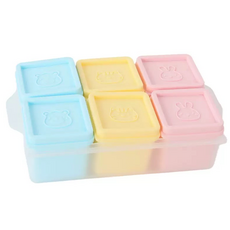 逸素純青 寶寶副食品分裝盒 矽膠6格獨立保鮮盒 可冷凍蒸煮微波 每格110ml, 雪糕奶香, 1個, 660ml