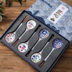 Qiaokao 핸드 페인팅 세라믹 스푼 6개입, 1개, 숟가락, 혼합색상