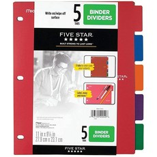 파이브스타(Five Star) 바인더 디바이더 5개 탭 레드 코발트 블루 밝은 오렌지 그레이 그린 1팩 (20040) 142246, 바인더 디바이더_1 Pack