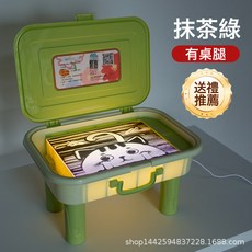 沙畫藝術臺兒童帶燈光DIY彩沙畫手工製作創意幼兒園教具禮品玩具, 1個, 沙畫藝術臺(帶桌腳)-綠色:如圖所示