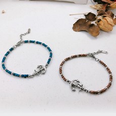 【Annshop小安的店】情侶對飾 棕色大地/藍色大海船錨手鍊 316L醫療鋼 男生禮物