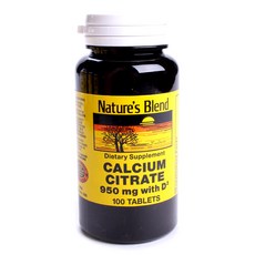 Nature's Blend 檸檬酸鈣維生素D3錠 950mg, 100顆, 1罐