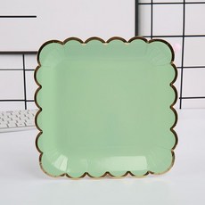 一次性紙碗 燙金加厚 生日派對小吃碗, 9寸方盤綠色10個, 1個