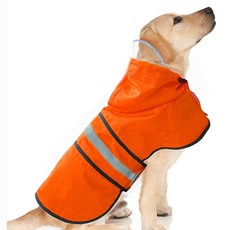강아지 우비 방수 반사 슬리커 - 경량 통기성 후드 판초 우비 재킷 조절 가능한 복부 스트랩과 목줄 구멍 포함 소형 중형 대형견용 (XL 오렌지), Medium