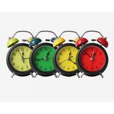 해머벨 자명종 미니 탁상시계 시끄러운 알람 선명한 숫자 4컬러 포인트, 엘로우