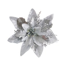 萱寶媽咪baby童裝館 現貨聖誕節掛飾，聖誕樹裝飾品壓克力掛飾佈置，仿真花裝飾配件，聖誕小掛件，聖誕節佈置仿真小物, 0140 銀色聖誕花(1個), 1個