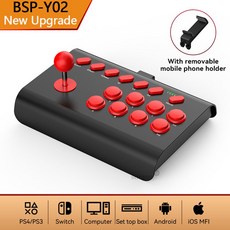 Y02 무선 아케이드 게임 컨트롤러 스위치 콘솔 PC TV 안드 게임패드 액세서리, 1개, 2) Black Red, Bla Red