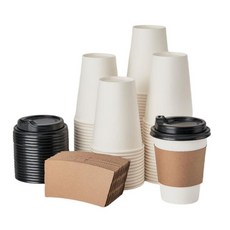 RACETOP 473.2ml(16온스) 500팩 일회용 종이 커피 컵 뚜껑과 슬리브 포함 핫컵 뚜껑이 있는 종이컵 가정/사무실에 이상적, 100 Pack With Lids and Sleeves, 16 oz