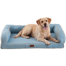 EMME 강아지 베드 청소가 쉬운 방수 펫 베드 소파 세탁 가능한 통기성 좋고 눅눅하지 않은 베개 포함 쿠션감이 뛰어난 고반발 노령견 강아지 고양이 다둥이 사육용 분리 가능한 커버, 1개, Waterproof Type-Light Blue