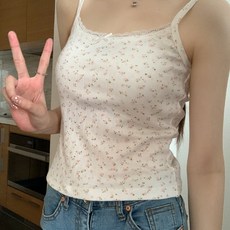 투니스 여성 플라워 슬림핏 숏 민소매 티셔츠