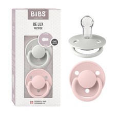 BIBS De Lux 아기 젖꼭지 2팩 | 덴마크산 | BPA 프리 더미 수더 둥근 젖꼭지. 실리콘 원 사이즈 (0-36개월) 클라우드/스틸 블루, Blossom/Haze