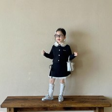 뷰오투 여아용 레이스 다이아몬드 니트 가디건