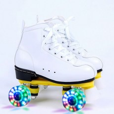 프리미엄 발광 롤러스케이트 이중바퀴 플래쉬 롤러슈즈, 1개, 화이트마이크로화이버옐로우베이스글리