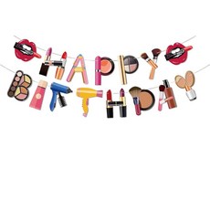 HZYYJCK 메이크업 생일 축하 배너 스파 파티 장식 여아용 화장품 테마 용품 핑크 DIY 글래머 1892076