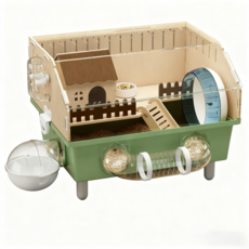 YAPOGI 2층 투명 대형 햄스터 케이지 풀세트 원목 아크릴 빌라형 하우스 햄스터집 햄스터용품, 1개, 녹색