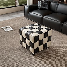 HAYIYA 로렌스 스타일 격자 패턴 진가죽 정사각 스툴 | 다용도 미니 1인 화장대 신발장 거실 보조의자, 1개, 컬러 블렌딩 만능 캐스터