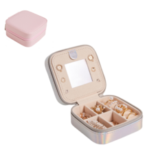 Aimitu 2단 악세사리 보관합 미니거울 포함, 1개, 핑크