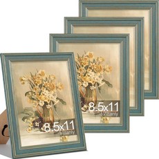 Vittanly 27.9 x 35.6cm(11 x 14인치) 사진 액자 4개 세트 벽 마운트용 빈티지 사진 프레임 매트 포함 디스플레이 20.3x25.4cm(8x10인치), 블루