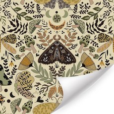 HLNIUC 흰색 꽃 새 벽지 43.2 x 294.9cm(17 x 118인치) 매화 및 가지 접촉 용지 중국 꽃 새 아트지 식물 꽃 벽지 아기방 침실용 그린 빈티지 꽃 벽, 베이지 버섯