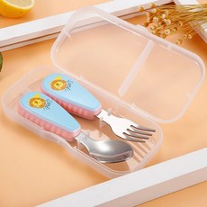 兒童不鏽鋼湯匙叉子組 學習餐具 寶寶湯匙 幼童湯勺 叉子 學習湯匙 台灣24h現貨, 1個, 狮子（盒裝便攜套裝）, 狮子（盒裝便攜套裝）