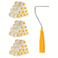 가구 벽 천장용 도장 공구 미니 페인트 롤러 벽 페인트 작업 롤러 브러시 20P 세트, 롤러 손잡이1P + 4인치 미니 롤러 브러시20P, 1개