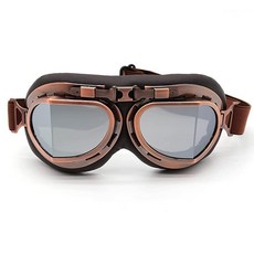 Kucehiup 빈티지 에비에이터 고글 오토바이 고글 (구리 프레임 컬러 렌즈), 구리 프레임 실버 렌즈