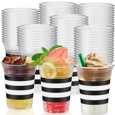 Cinrobiye 50피스 크리스마스 파티 컵 355ml(12온스) 블랙 앤 화이트 투명 일회용 플라스틱 컵 벌크 스트라이프 컵 크리스마스 겨울 휴일 생일 카니발 디너 커피 주