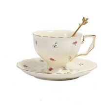 하루홈 빈티지컵앤소서 영국커피잔 홍차찻잔세트 티컵, 플라워, 낮은잔_찻잔세트(컵+소서+티스푼), 1개