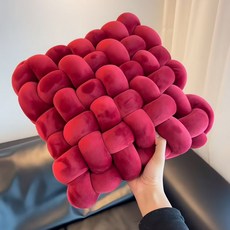 DIU 無獨有偶結婚抱枕臥室客廳沙發擺件紅色編織創意抱枕靠墊婚房佈置, 國潮-酒紅色