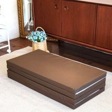4단 PU 레자 레저 가죽 접이식 차박 매트리스 토퍼, 상세페이지 참조, 레자브라운(중)+속커버장착