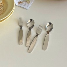 不銹鋼可愛圓嘟嘟胖胖飯勺叉子調羹家用實用耐摔餐具, 食品不鏽鋼【勺子/叉子】2支裝, 1個