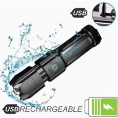 강력한 LED 손전등 충전식 USB 내장 리튬 배터리 방수 줌 낚시 사냥 캠핑 전술 손전등 a-3, 1개, 블랙