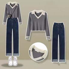 여성투피스 여성세트 여성니트 + 청바지 스웨터 데님팬츠 ZBW26020342 60